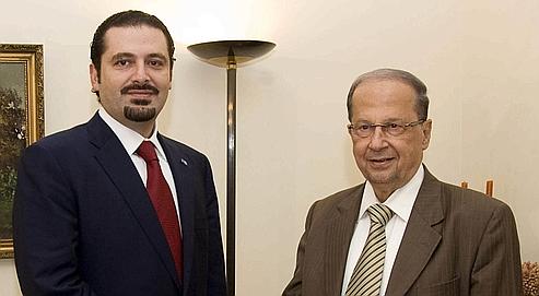 Hariri-Aoun Meeting in 2009 (AFP)